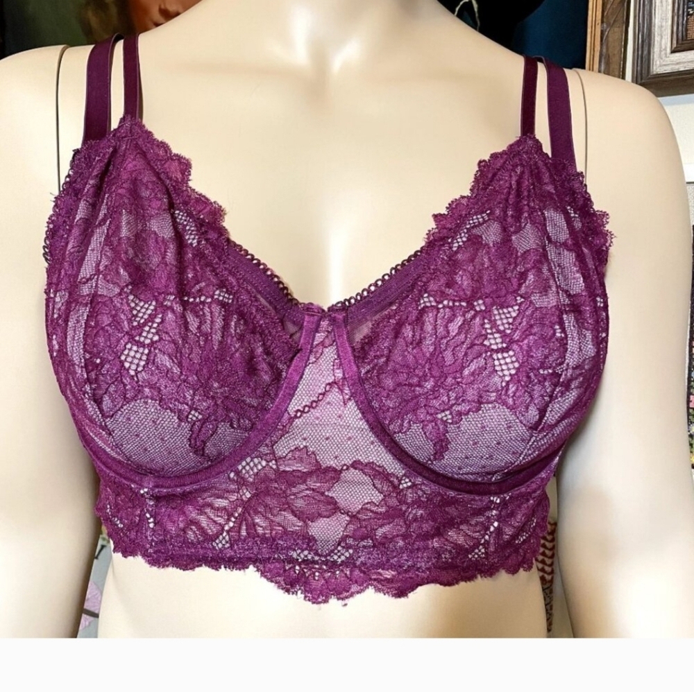 Torrid Curve Burgundy Lace Two-Layer Longline Underwire Bralette Size 3X